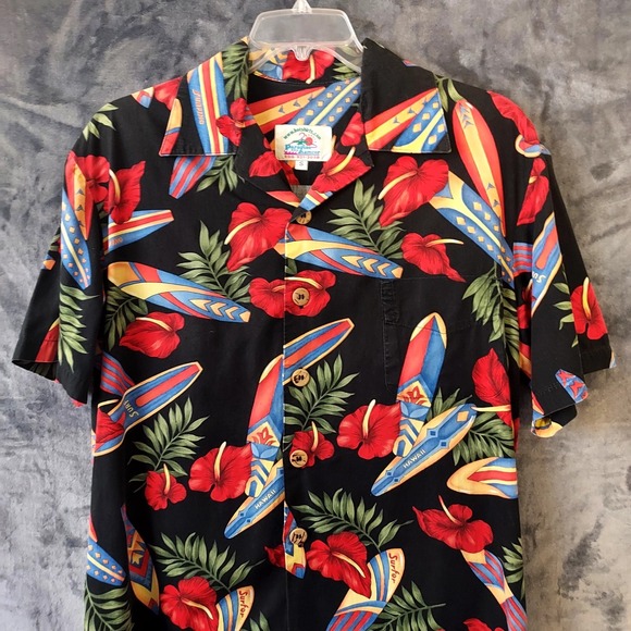 Paradise on a Hanger Other - VTG Paradise On A Hanger Surfboard‎ Floral Cotton Hawaiian Shirt Men's Small USA